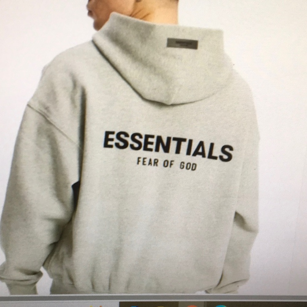 ESSENTIALS-“FEAR OF GOD”/OATMEAL-GRAY LOGO HOODIE/UNISEX/NEW